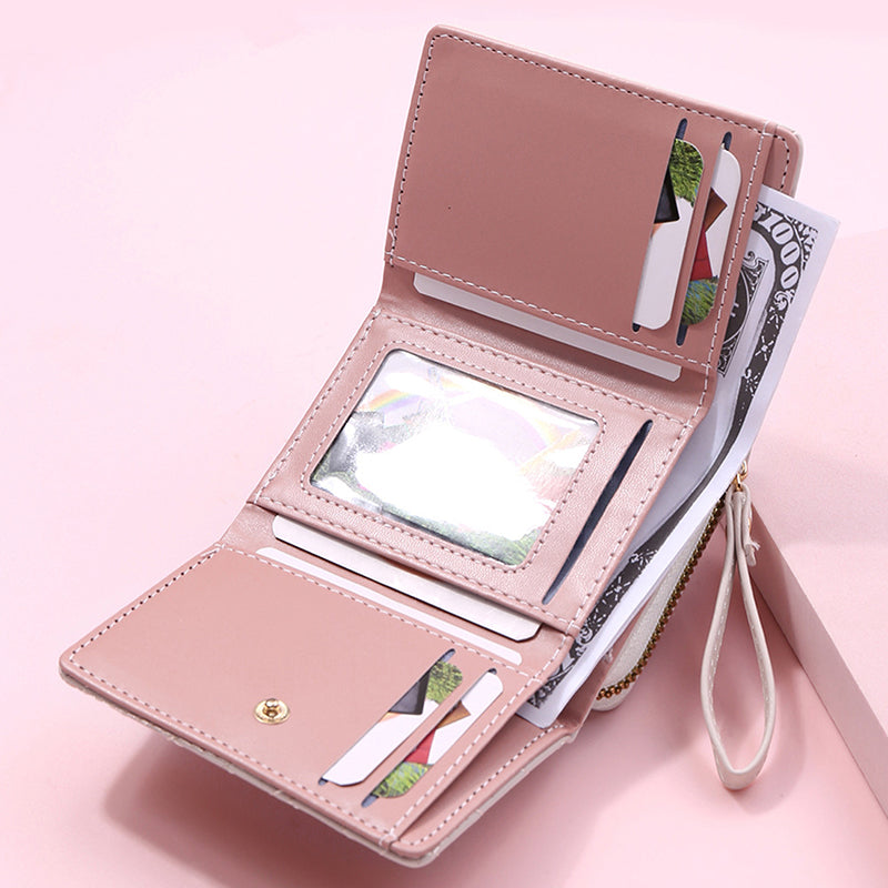 Multi Objects Pocket, Women's Wallet, Tri Fold Card Bag, Korean Minimalist, Embroidered Love Pattern