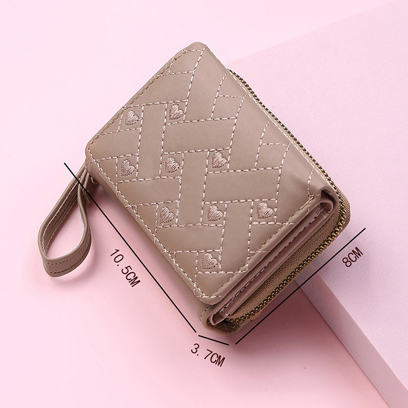 Multi Objects Pocket, Women's Wallet, Tri Fold Card Bag, Korean Minimalist, Embroidered Love Pattern