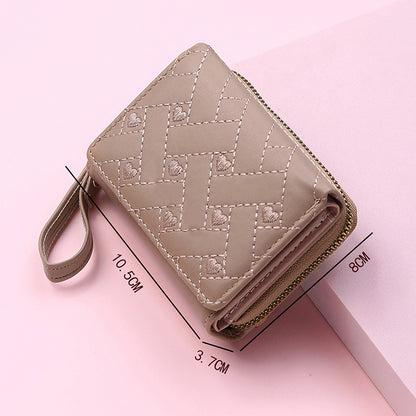 Multi Objects Pocket, Women's Wallet, Tri Fold Card Bag, Korean Minimalist, Embroidered Love Pattern