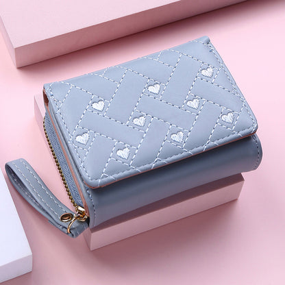 Multi Objects Pocket, Women's Wallet, Tri Fold Card Bag, Korean Minimalist, Embroidered Love Pattern