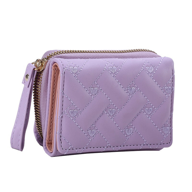 Multi Objects Pocket, Women's Wallet, Tri Fold Card Bag, Korean Minimalist, Embroidered Love Pattern