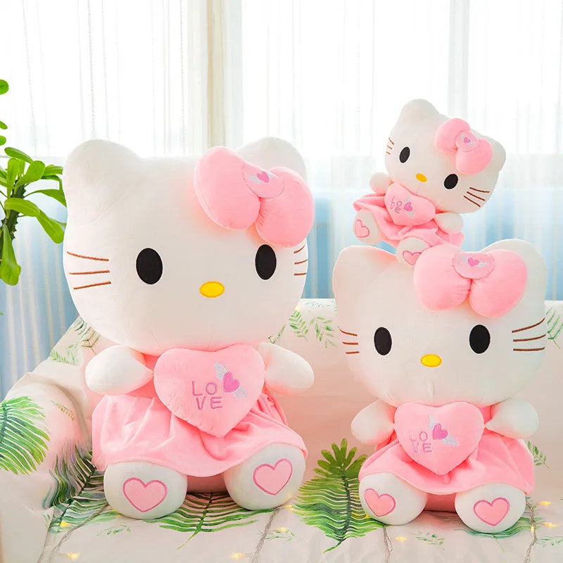 Heart Hugging Pink Kitty Cat Cartoon, Sanrio Hello Kitty Plus Doll Toy, Animal Plush Pacify Toys for Baby Decoration Bed