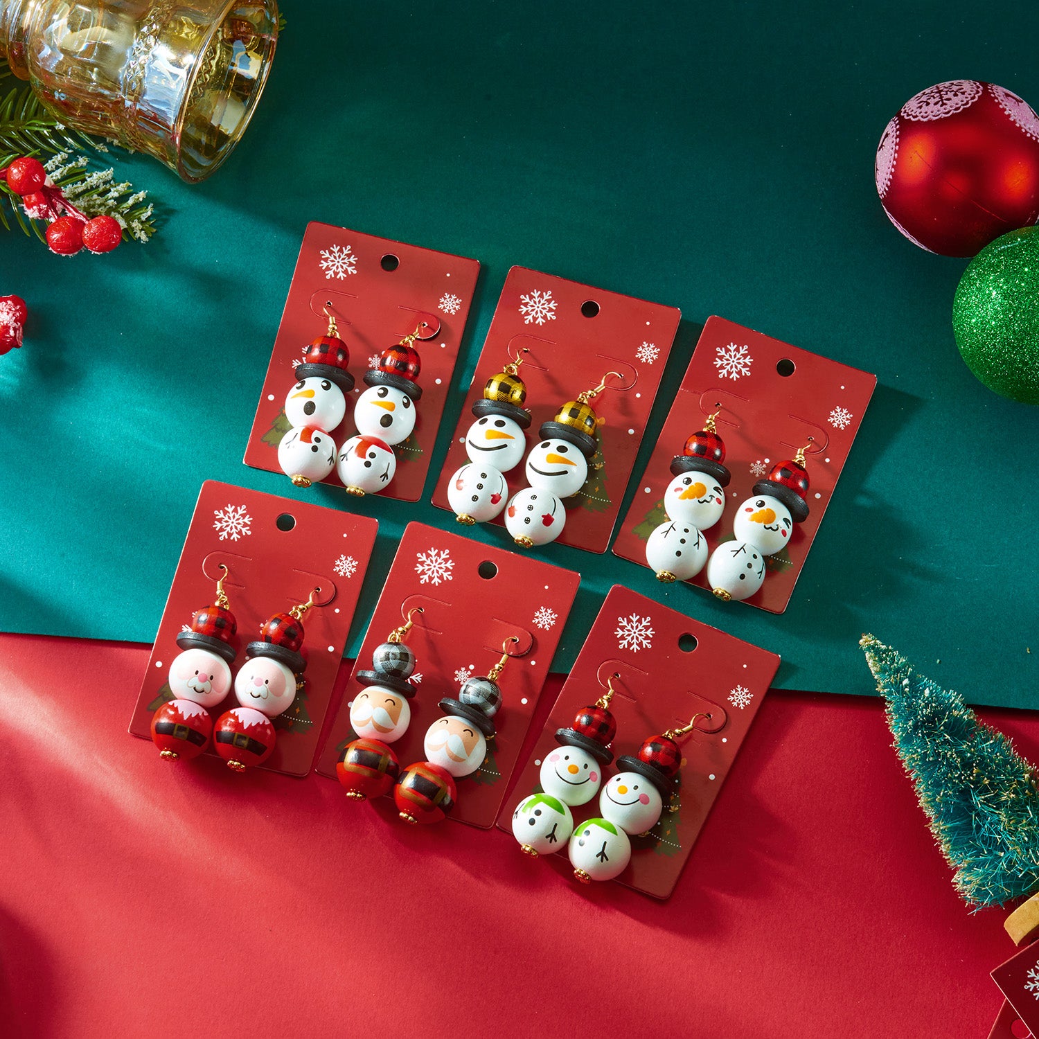 Dangle Earrings For Women Cute Santa, Cartoon Wooden Pattern Xmas Snowman, Wood Beads Earring, Christmas Party, New Year