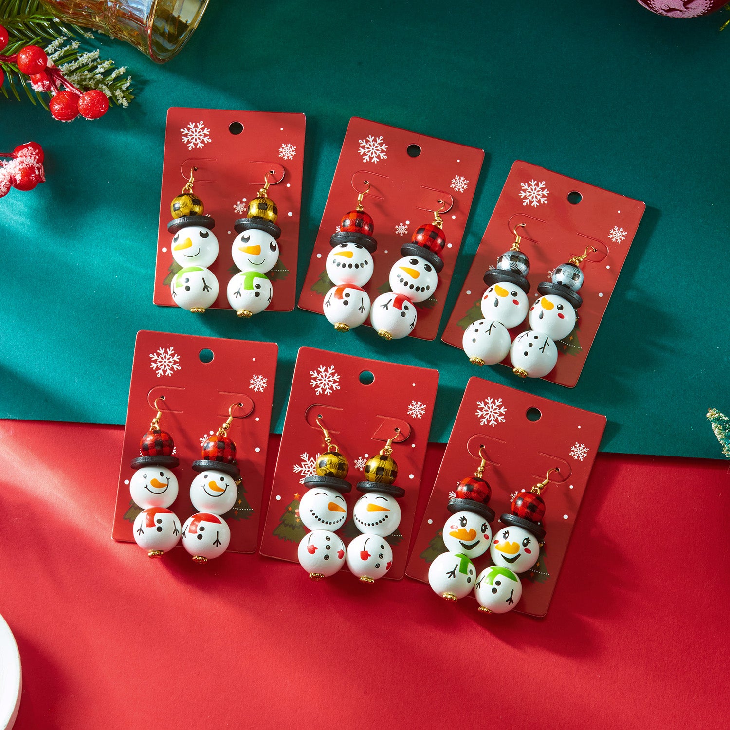 Dangle Earrings For Women Cute Santa, Cartoon Wooden Pattern Xmas Snowman, Wood Beads Earring, Christmas Party, New Year