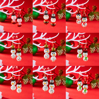 Dangle Earrings For Women Cute Santa, Cartoon Wooden Pattern Xmas Snowman, Wood Beads Earring, Christmas Party, New Year