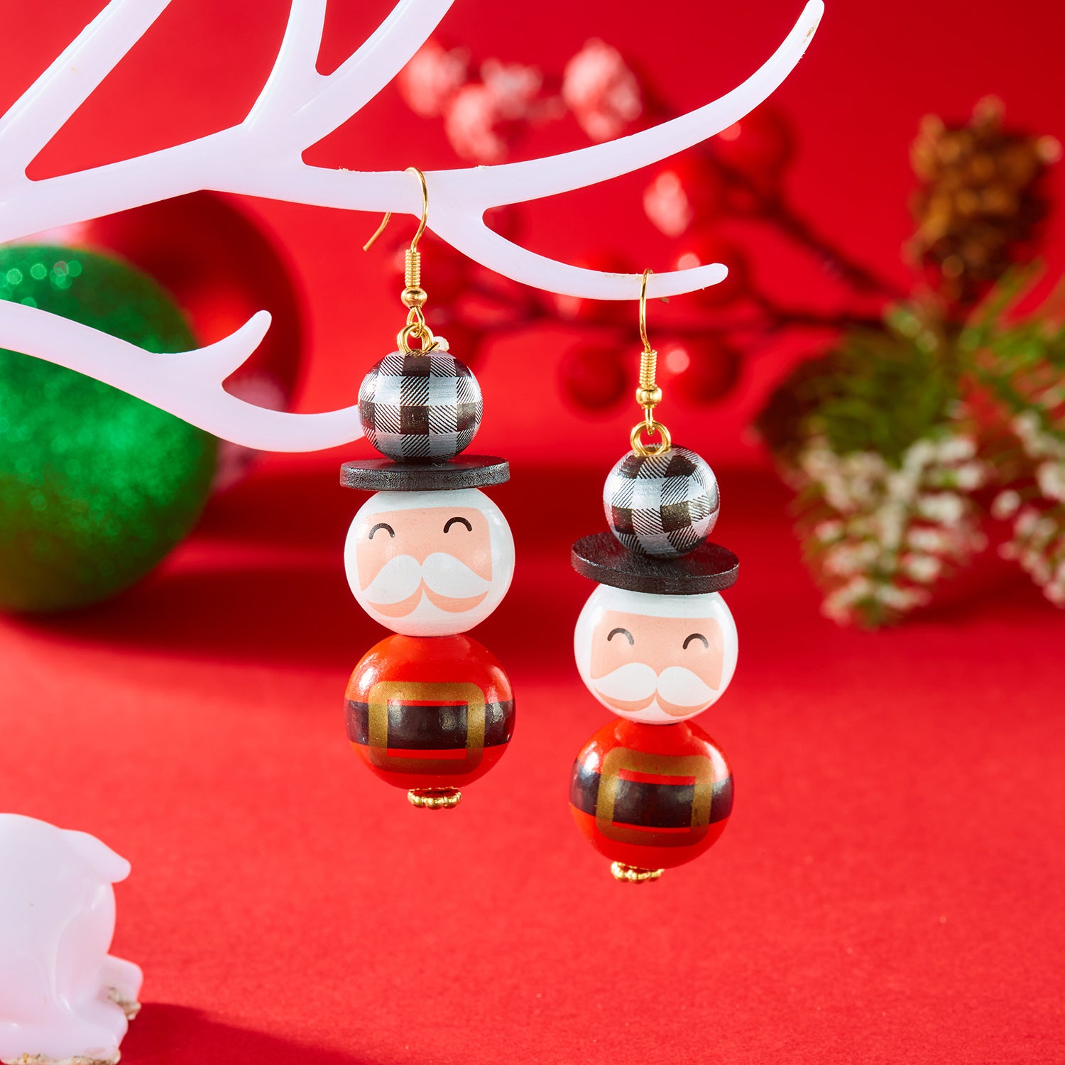Dangle Earrings For Women Cute Santa, Cartoon Wooden Pattern Xmas Snowman, Wood Beads Earring, Christmas Party, New Year