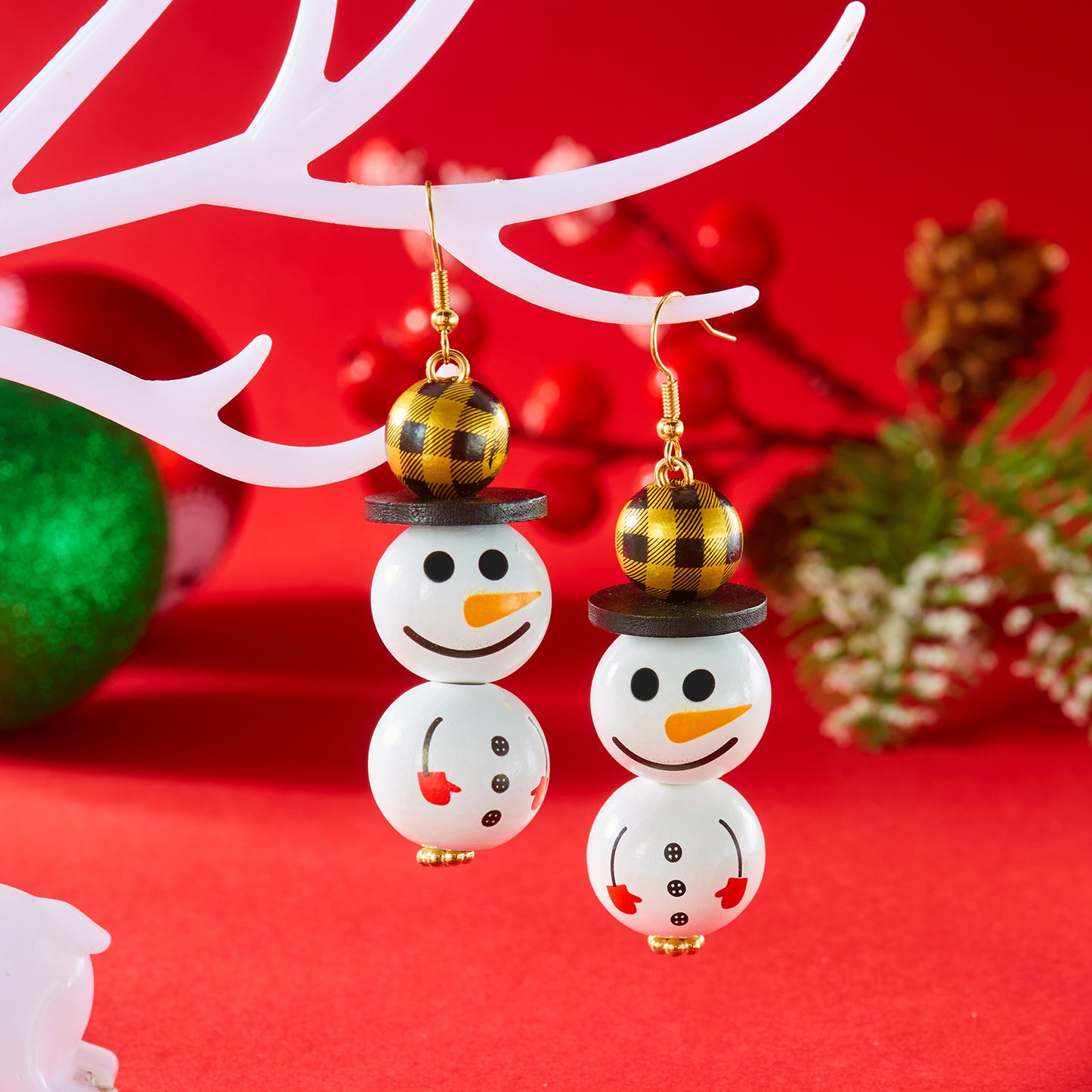 Dangle Earrings For Women Cute Santa, Cartoon Wooden Pattern Xmas Snowman, Wood Beads Earring, Christmas Party, New Year