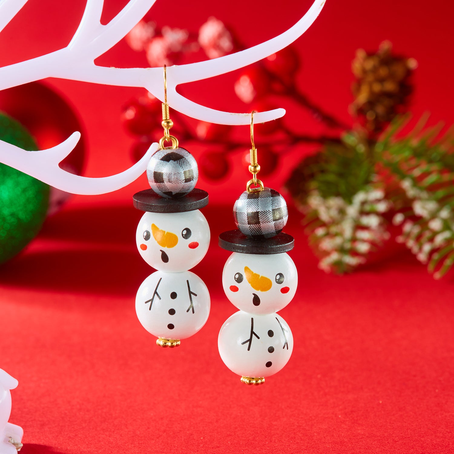Dangle Earrings For Women Cute Santa, Cartoon Wooden Pattern Xmas Snowman, Wood Beads Earring, Christmas Party, New Year