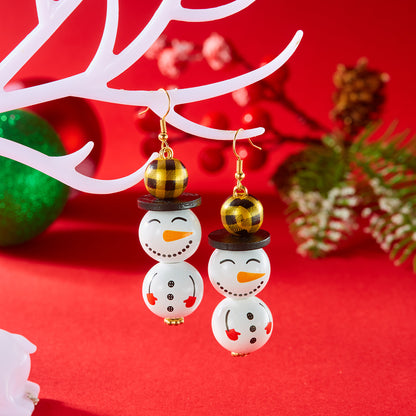 Dangle Earrings For Women Cute Santa, Cartoon Wooden Pattern Xmas Snowman, Wood Beads Earring, Christmas Party, New Year