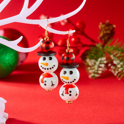 Dangle Earrings For Women Cute Santa, Cartoon Wooden Pattern Xmas Snowman, Wood Beads Earring, Christmas Party, New Year