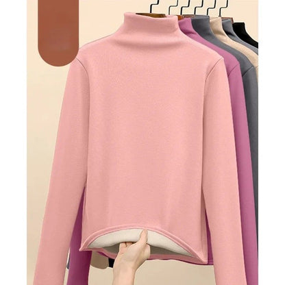 Womens HalfHigh Collar Thermal Long Sleeve Tee  Bottom Shirt Set 4