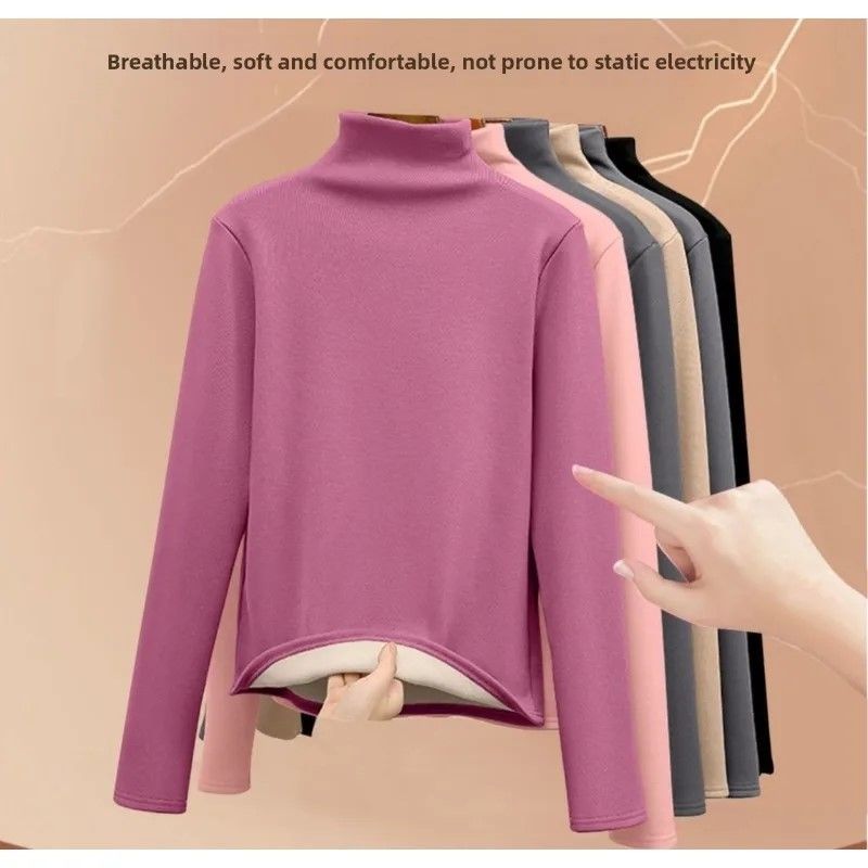 Womens HalfHigh Collar Thermal Long Sleeve Tee  Bottom Shirt Set 7