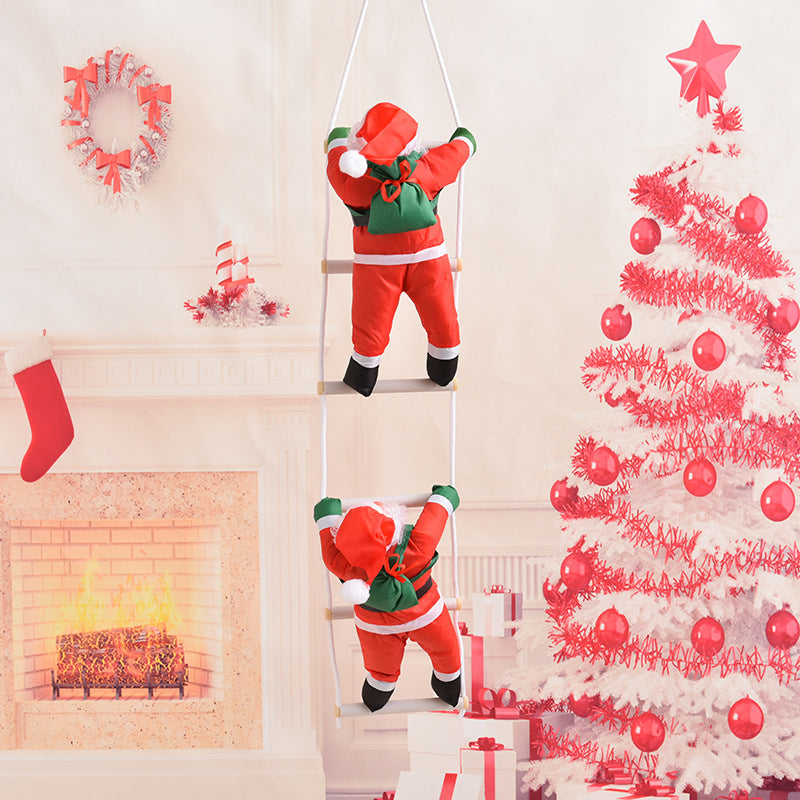 Doll Christmas Tree Hanging Decoration, Christmas Santa Claus Climbing Ladder, Indoor Door Wall Christmas Pendant