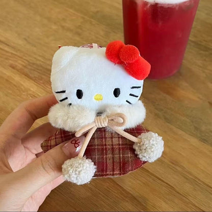 Hello Kitty Bag Decoration Pendant Kawaii Plaid Coat Hello Kitty Keychain Perfect Holiday Gift 4