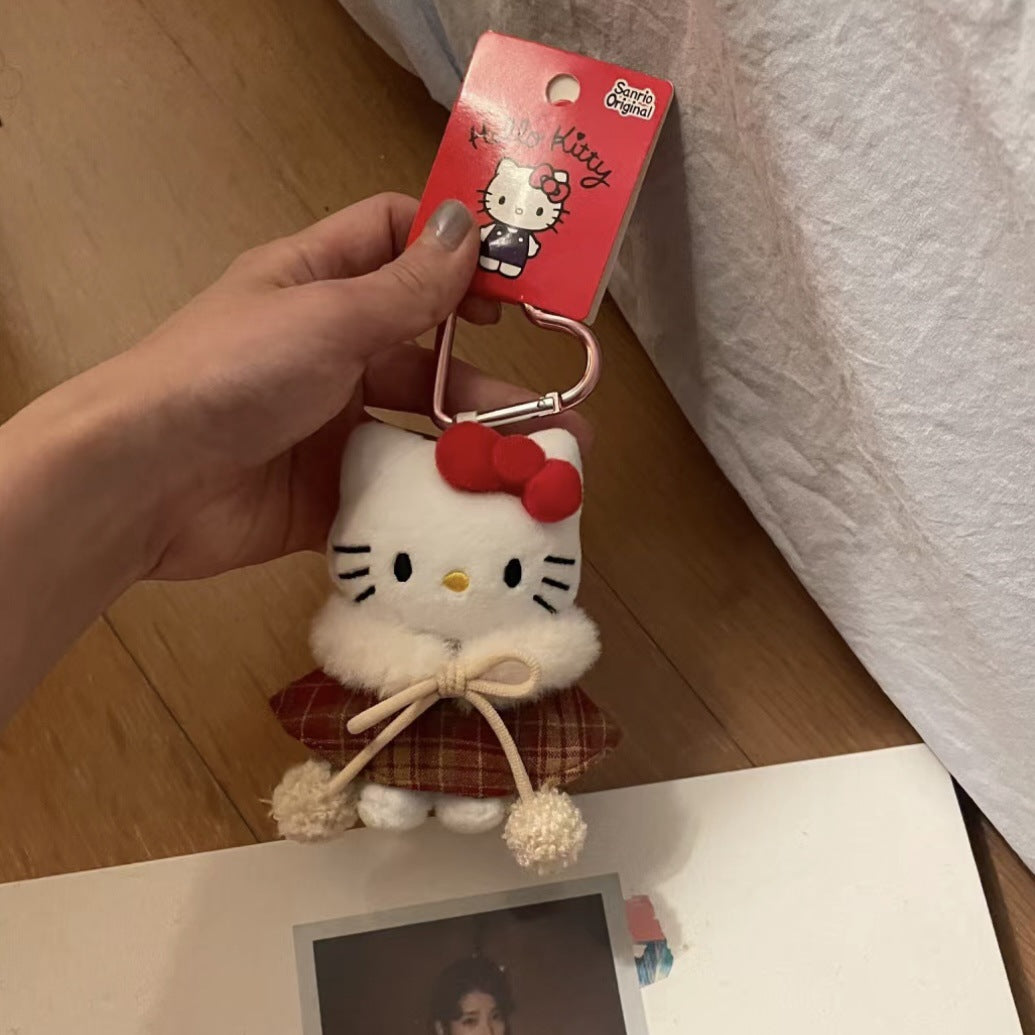 Hello Kitty Bag Decoration Pendant Kawaii Plaid Coat Hello Kitty Keychain Perfect Holiday Gift 2