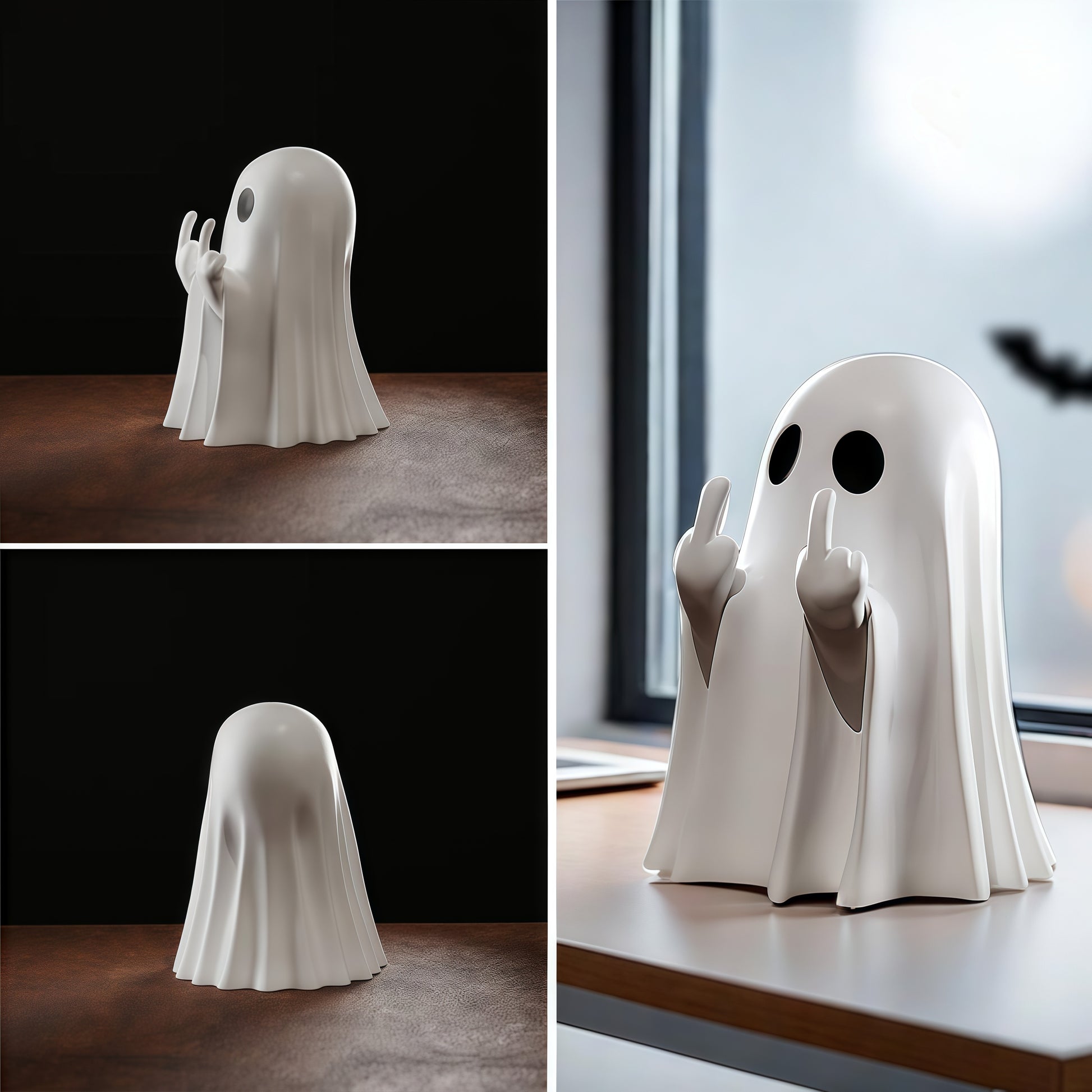 Small Halloween Decor for Home, Cute Middle Finger Ghost Statue, Centerpiece for Coffee Table, Adorable Horror Figure