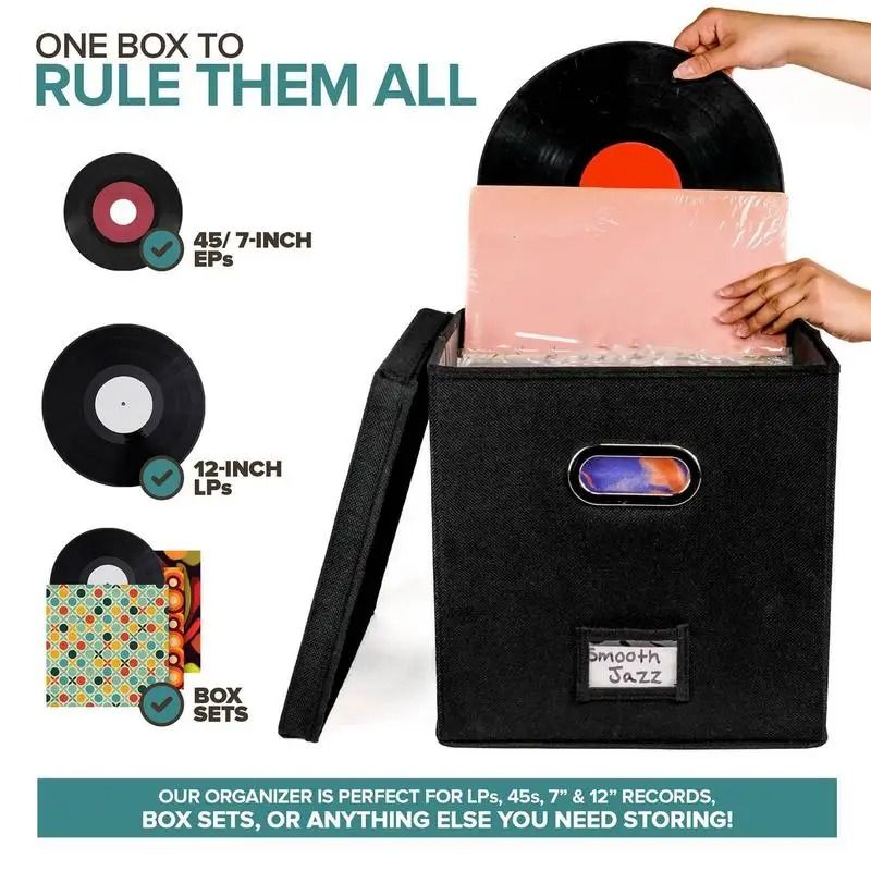 Vinyl Record Storage Box For 12Inch LP Albums With Lid And Handles 1