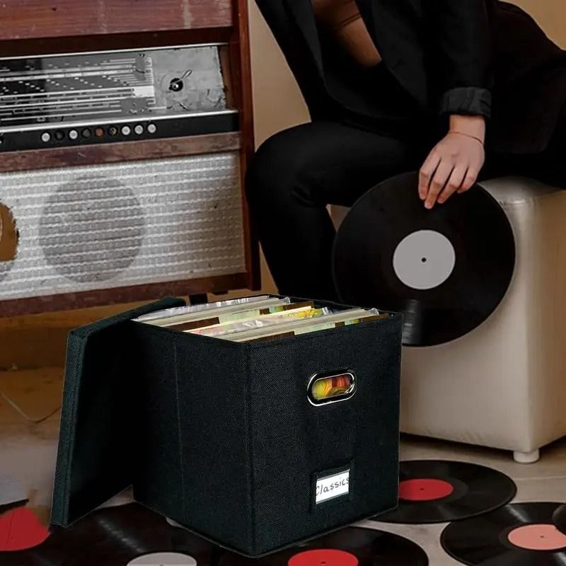 Vinyl Record Storage Box For 12Inch LP Albums With Lid And Handles 2