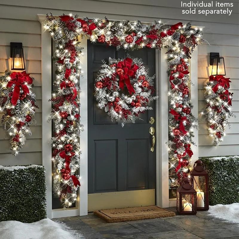 Flocked PVC Christmas Wreath And Garland Decor For Doors Trees And Holiday Home Styling 9