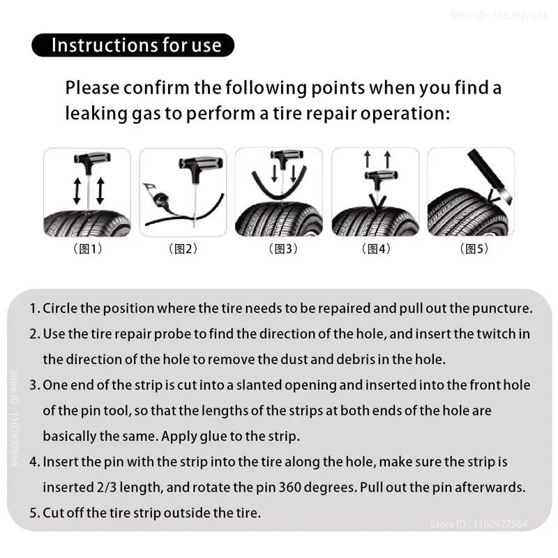 RoadGuard Complete Tire Repair Kit Emergency Plug  Seal Set With Tire Strips  Glue 3