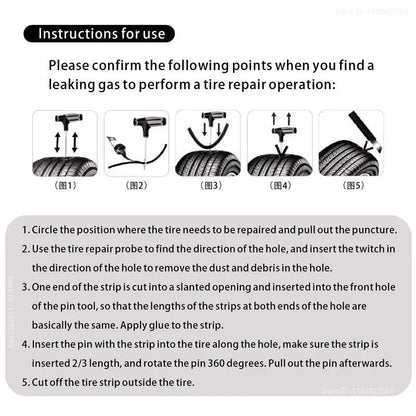 RoadGuard Complete Tire Repair Kit Emergency Plug  Seal Set With Tire Strips  Glue 3