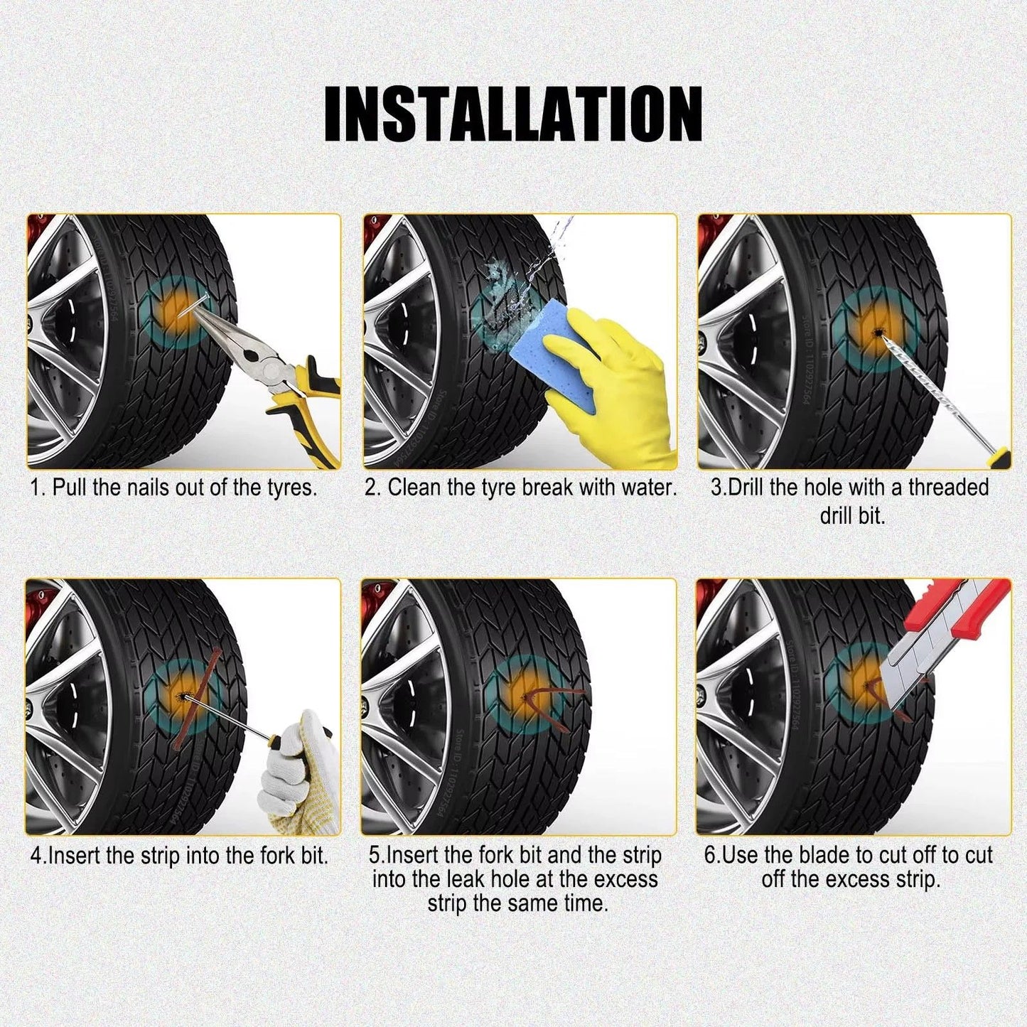RoadGuard Complete Tire Repair Kit Emergency Plug  Seal Set With Tire Strips  Glue 4