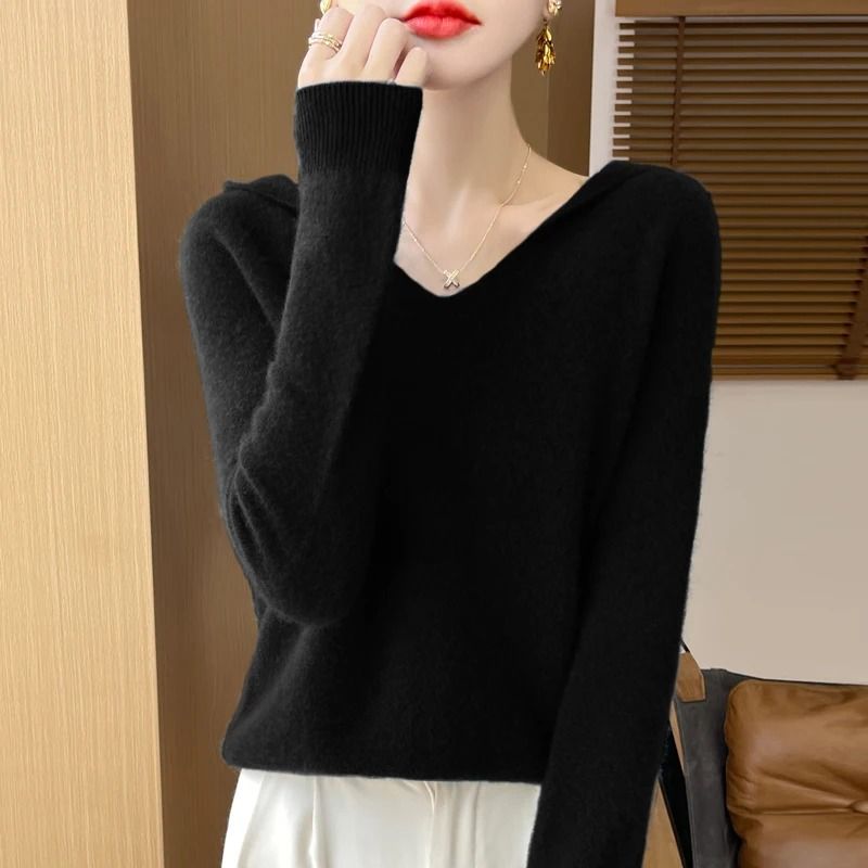 Merino Wool Hooded Pullover Sweater For Women 9