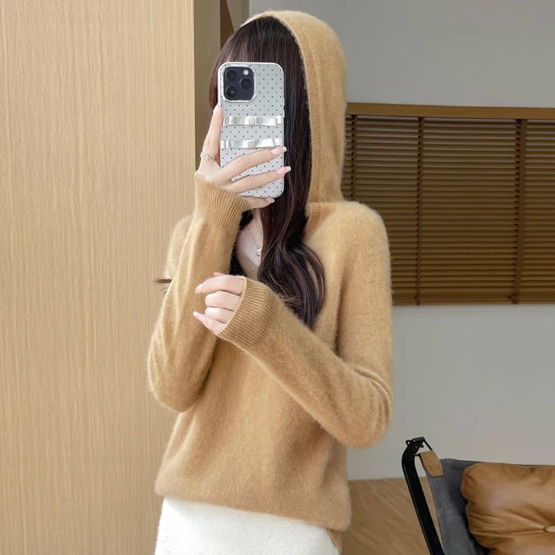 Merino Wool Hooded Pullover Sweater For Women 10