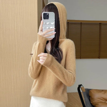 Merino Wool Hooded Pullover Sweater For Women 10