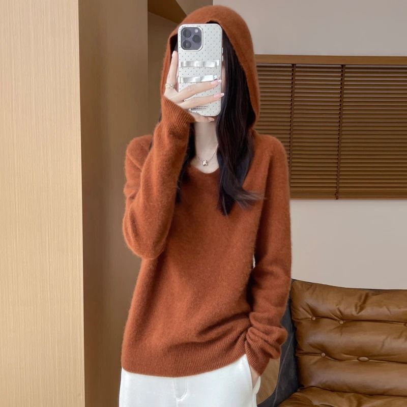 Merino Wool Hooded Pullover Sweater For Women 1