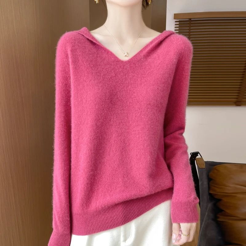 Merino Wool Hooded Pullover Sweater For Women 3