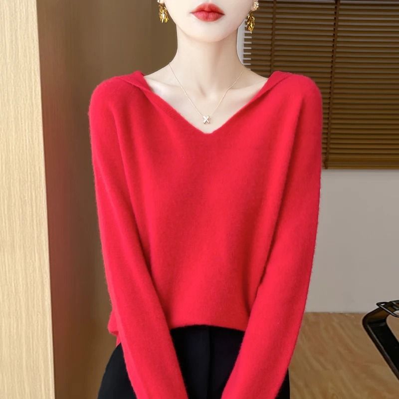 Merino Wool Hooded Pullover Sweater For Women 4