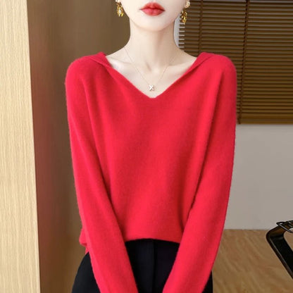 Merino Wool Hooded Pullover Sweater For Women 4