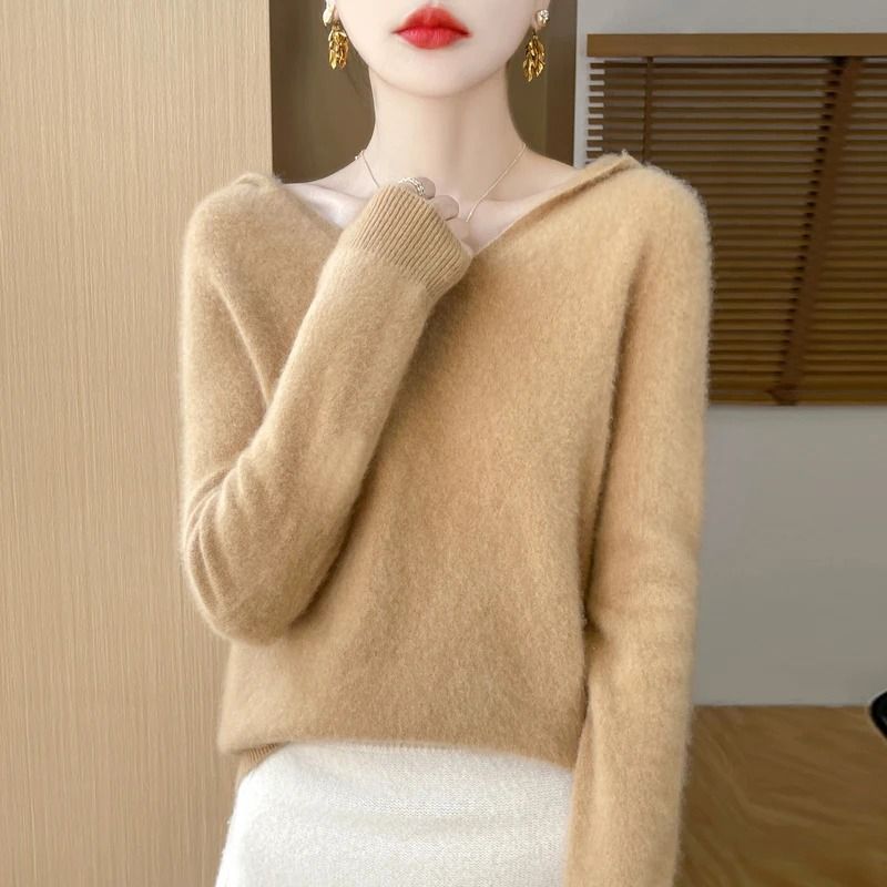 Merino Wool Hooded Pullover Sweater For Women 5
