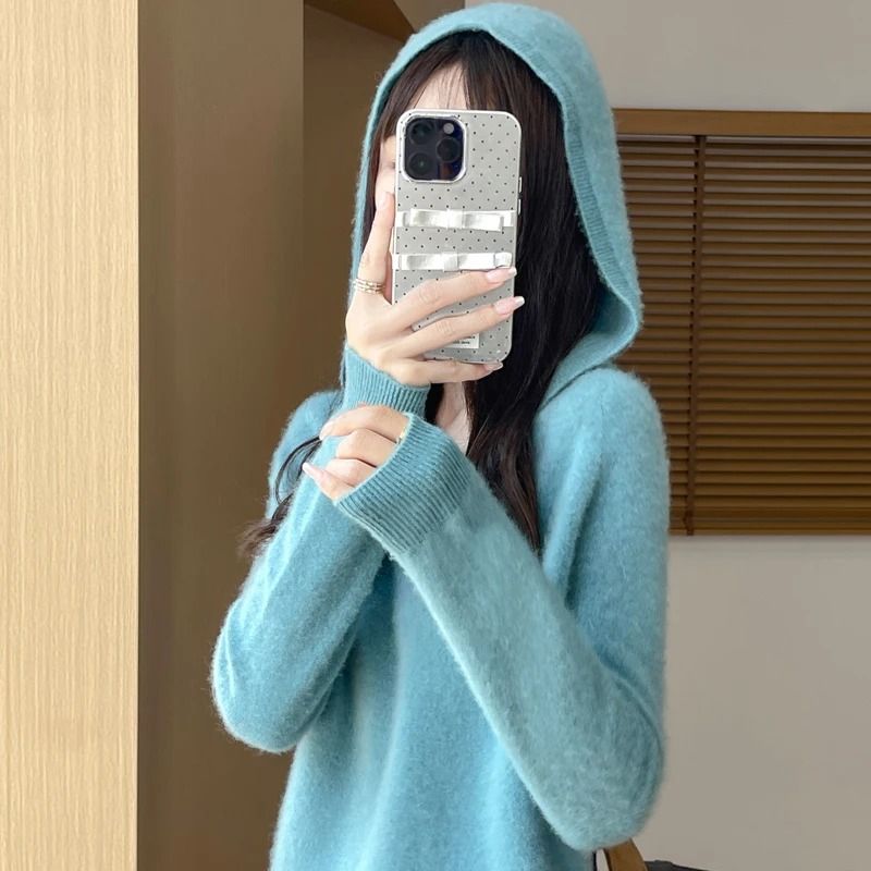 Merino Wool Hooded Pullover Sweater For Women 6