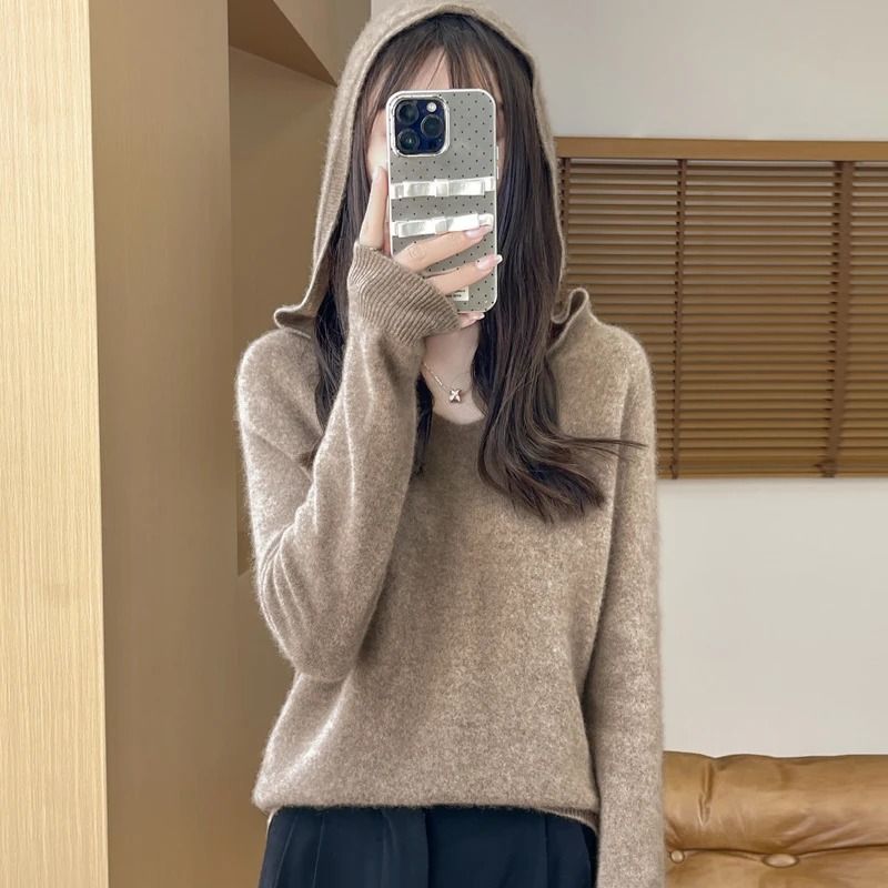 Merino Wool Hooded Pullover Sweater For Women 7