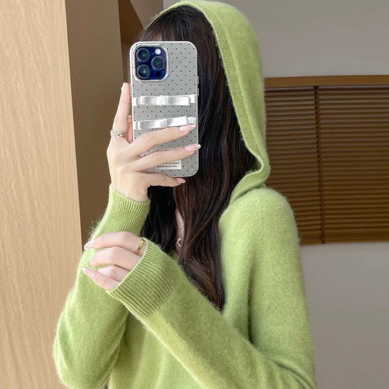 Merino Wool Hooded Pullover Sweater For Women 8