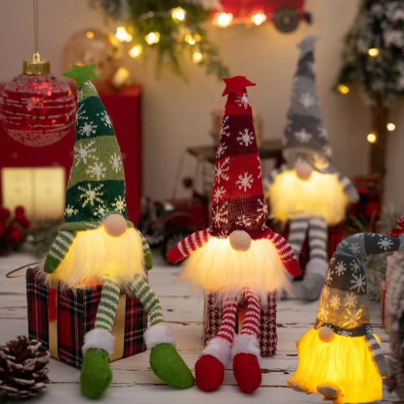 LED Light Plush Knitting Crafts Tree Pendant Christmas Faceless Doll Gnome Ornaments Christmas Deco 1