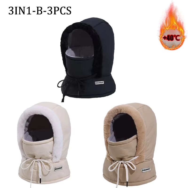 Thermal 3 In 1 Hooded Scarf Hat With Plush Neck Warmer 12