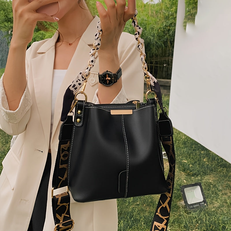 Large Capacity Ribbon Chain Bucket New Fashion Womens Shoulder Bag Daily Commuting Crossbody Bag 1