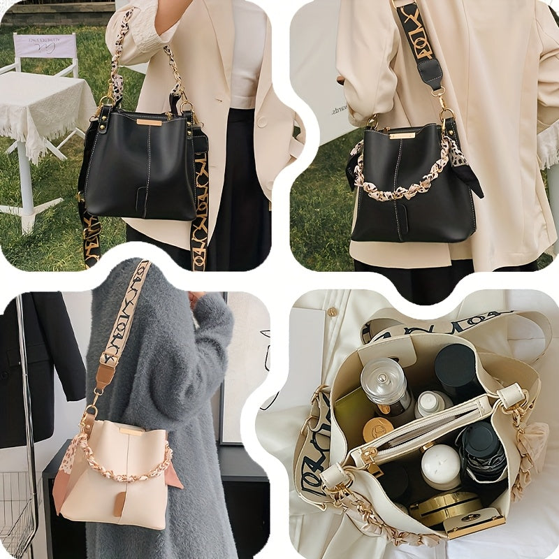 Large Capacity Ribbon Chain Bucket New Fashion Womens Shoulder Bag Daily Commuting Crossbody Bag 3