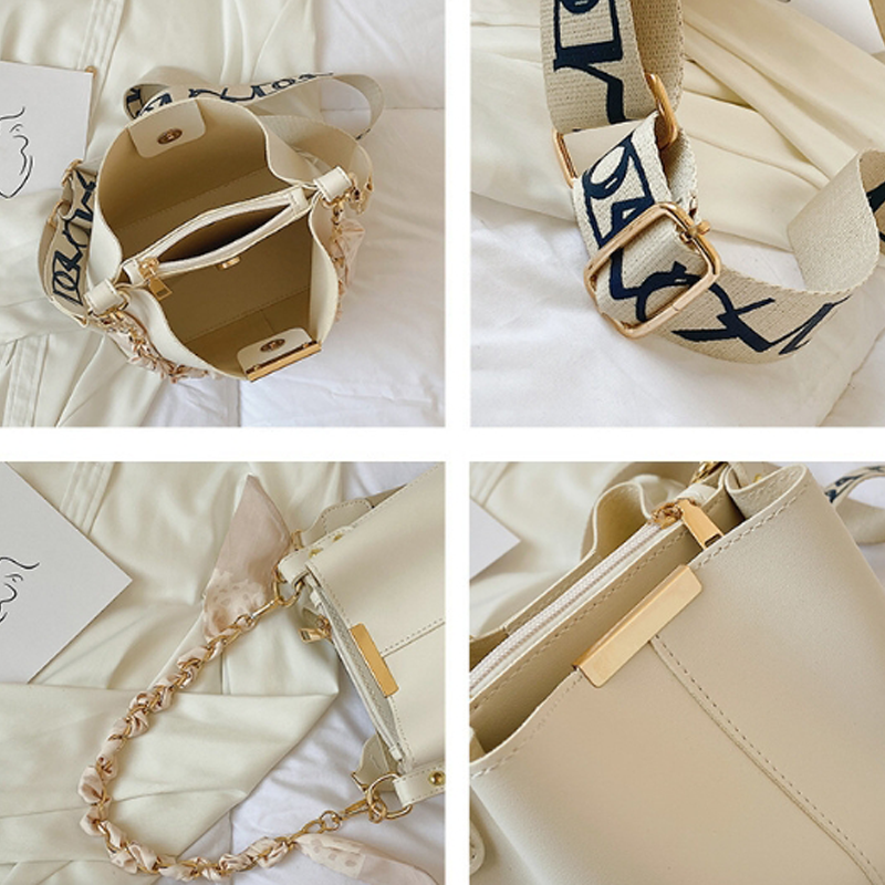 Large Capacity Ribbon Chain Bucket New Fashion Womens Shoulder Bag Daily Commuting Crossbody Bag 4