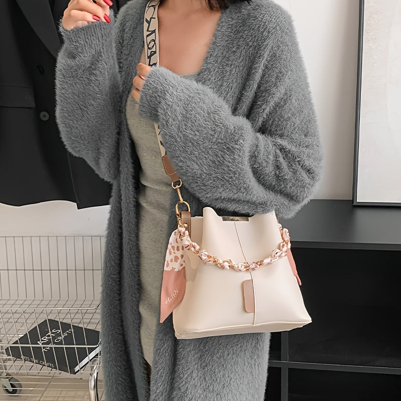 Large Capacity Ribbon Chain Bucket New Fashion Womens Shoulder Bag Daily Commuting Crossbody Bag 5