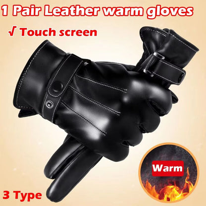 Full Finger PU Leather Riding Gloves with Touch-Screen and Winter Warm Lining