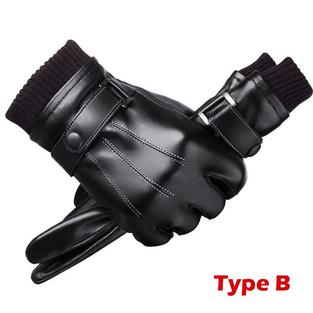 Full Finger PU Leather Riding Gloves With TouchScreen And Winter Warm Lining 2