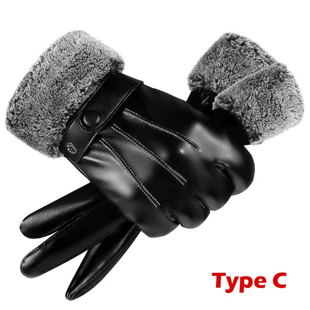 Full Finger PU Leather Riding Gloves With TouchScreen And Winter Warm Lining 3