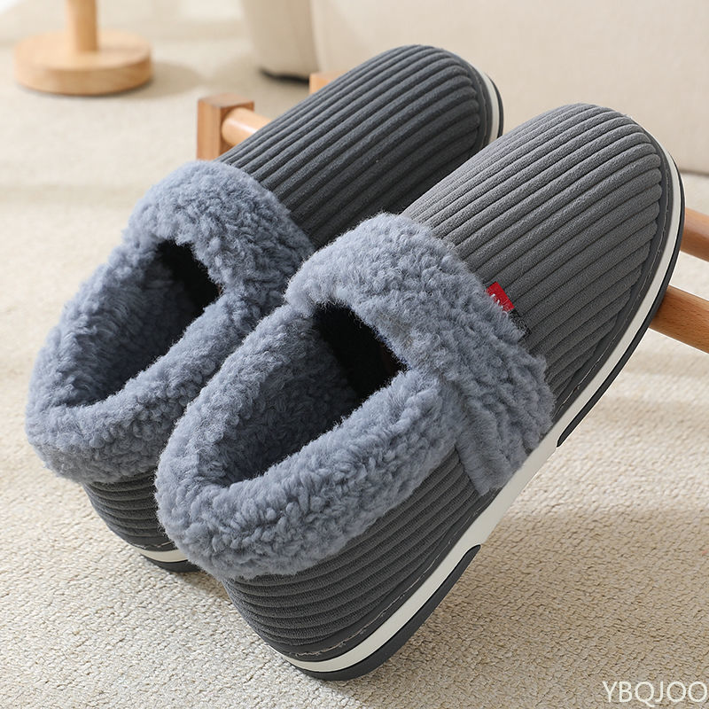 Indoor Plush Cotton Shoes Fluffy Winter Couple Bag Heel Slippers Men Casual Soft Soled Shoes Fur No 1