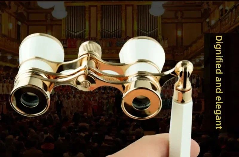 Elegant Vintage Metal Opera Glasses  Theater Binoculars With Chain Handle 0