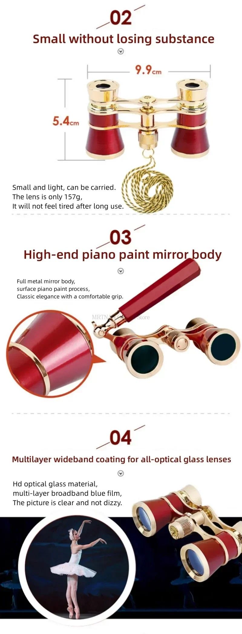 Elegant Vintage Metal Opera Glasses  Theater Binoculars With Chain Handle 4