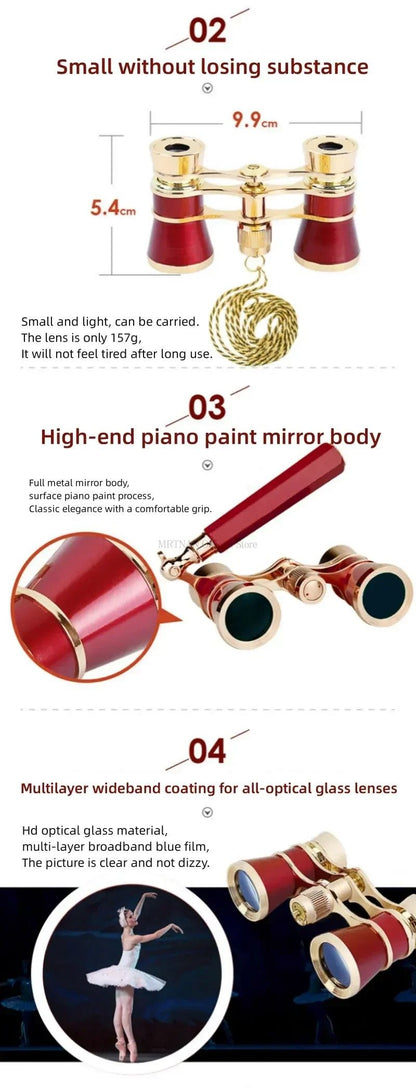 Elegant Vintage Metal Opera Glasses  Theater Binoculars With Chain Handle 4